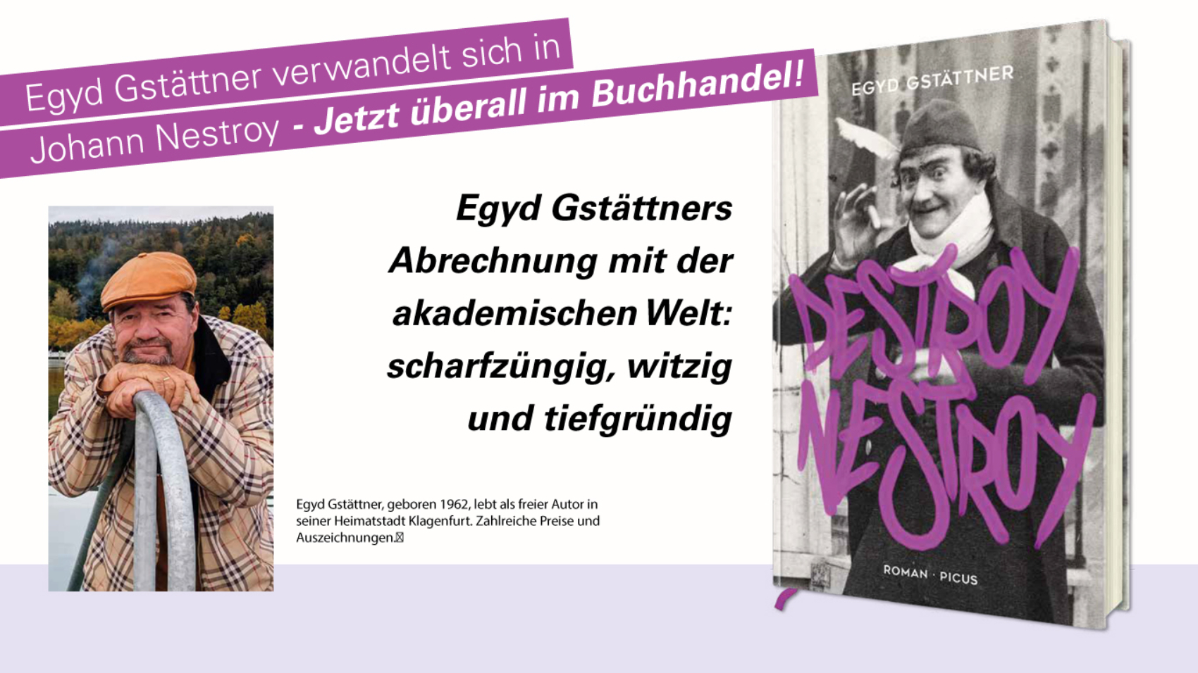 Egyd Gstättner - neuer Roman: Destroy Nestroy - Ab Jetzt Überall Im Buchhandel erhältlich!